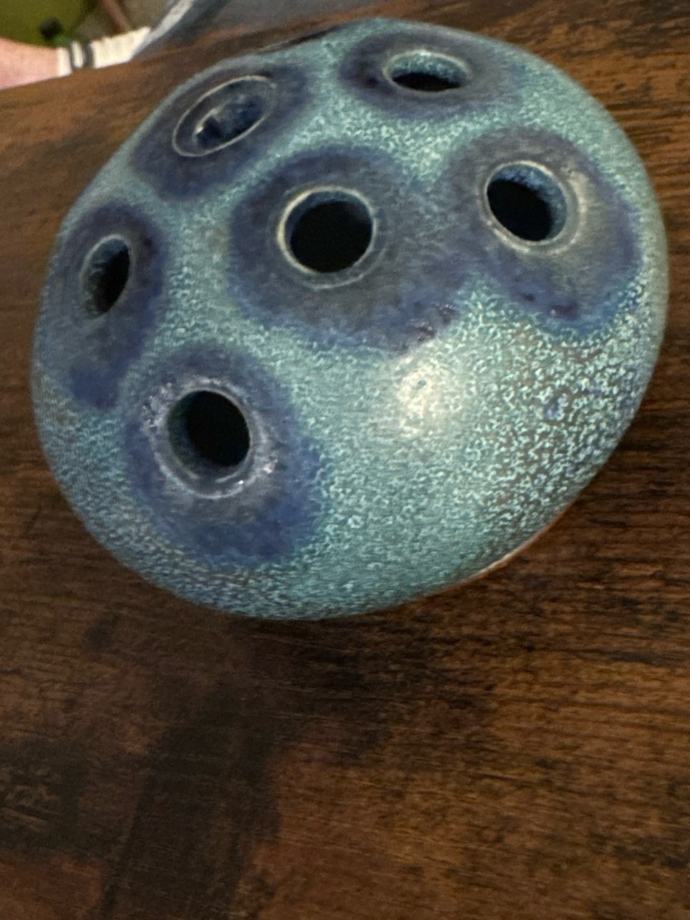 Textured Ceramic Flower Frog in Aqua Blue